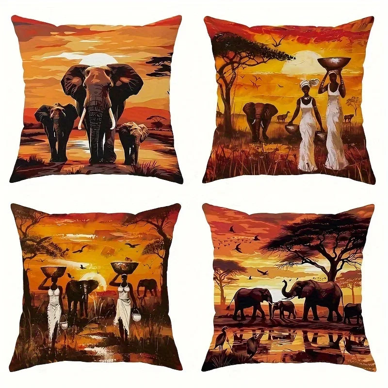 African Elephant Decorative Pillowcase – Ultra-Soft Animal Elegance - Glow by Hellen African and Boho Jewelry African Home Decor Cultural Accessories